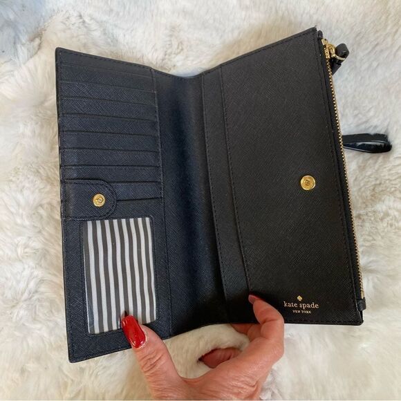 Kate Spade Black Cow Leather Snap Wallet Wristlet - Picture 5 of 8